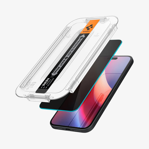 מגן מסך לסדרת iPhone 16 מבית Spigen GLAS.tR EZ Fit Privacy